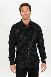 Men’s Platini Black/Gold Velvet Design Shirt