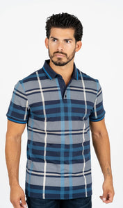 Men’s Blue Platini Squared Print Polo Shirt