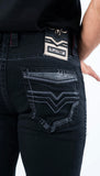 Men’s Platini Gray Embroidered Black Slim Boot Cut Jeans