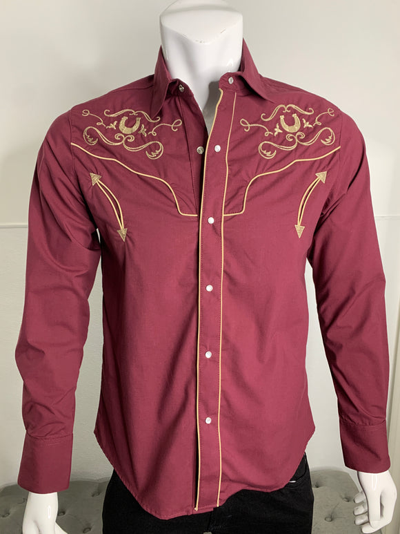 Burgundy/Gold Embroidered Shirt