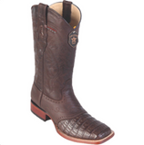 Men’s Los Altos Caiman Belly Boots With Saddle Wide Square Toe