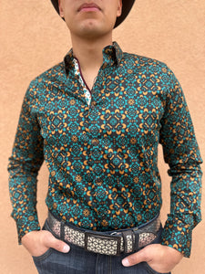 Cesar Platini Black/Teal Print Shirt