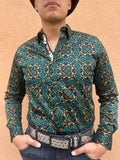 Cesar Platini Black/Teal Print Shirt