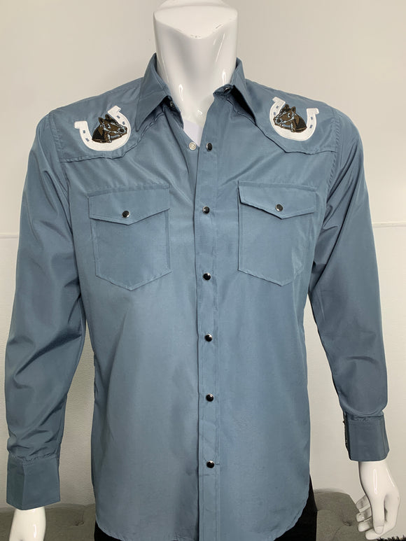 Asiel Smoky Blue Vaquero Embroidered Shirt