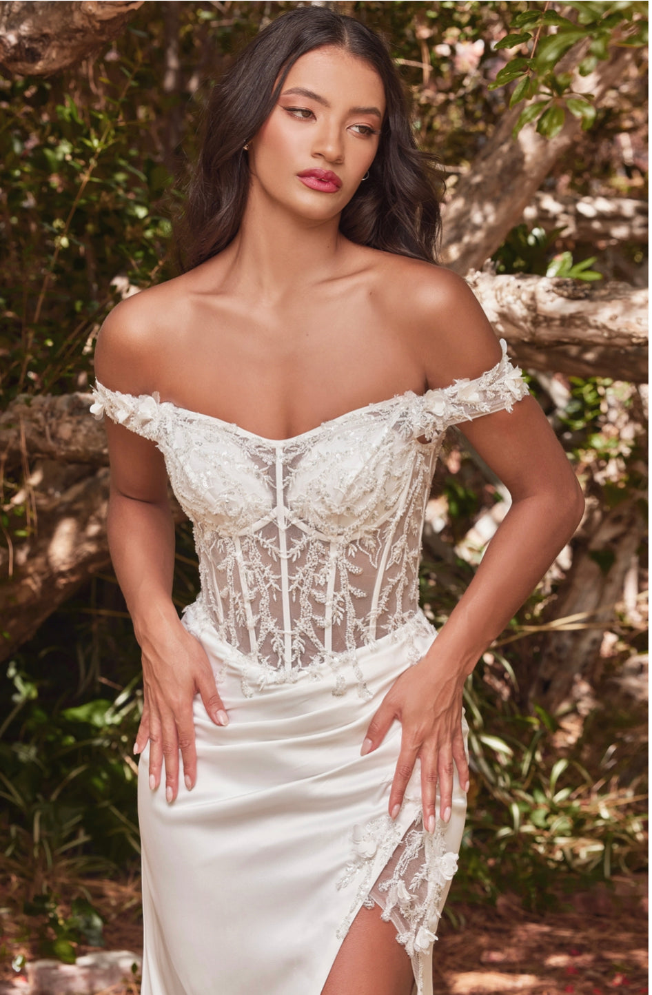 LADIVINE SATIN OFF THE SHOULDER CORSET OFF WHITE GOWN