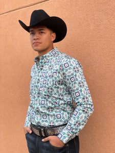 Men's Platini Aqua Blue Print Shirt Moreno's Wear Men's Platini Aqua Blue Print Shirt Moreno's Wear