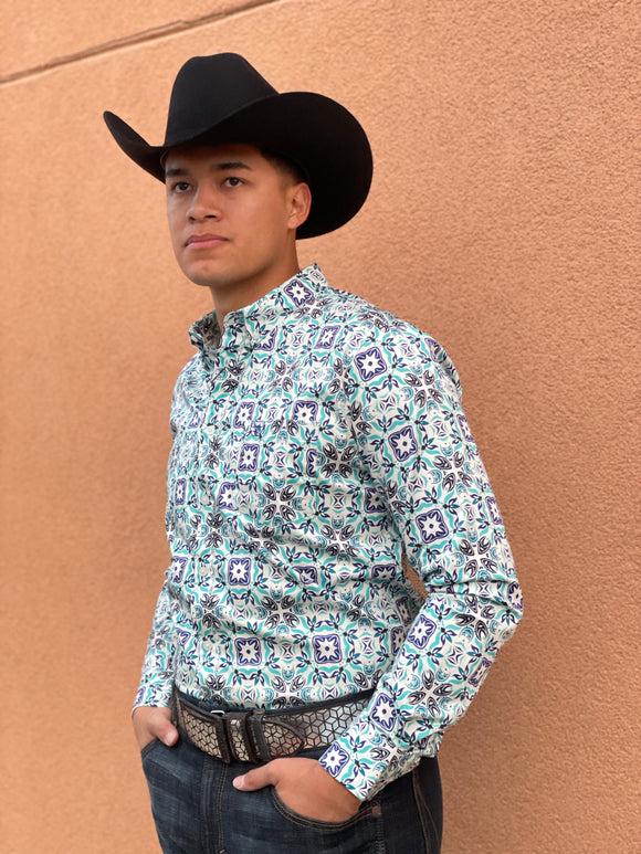Men's Platini Aqua Blue Print Shirt – Moreno's Wear