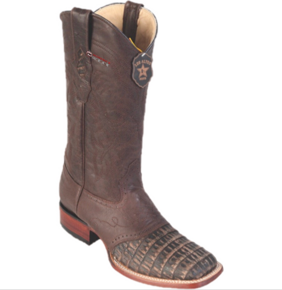 Men’s Los Altos Caiman Belly Boots With Saddle Wide Square Toe