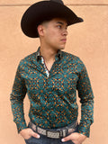 Cesar Platini Black/Teal Print Shirt