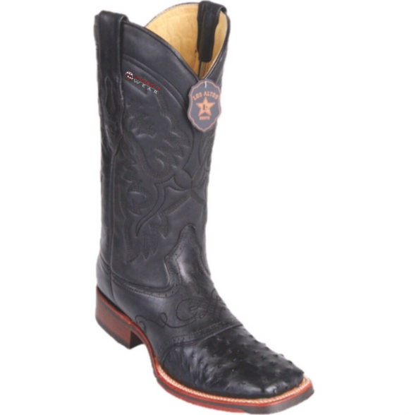 Men’s Los Altos Ostrich Boots With Saddle Wide Square Toe (Rubber Sole)