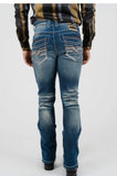 Men’s Platini Brown Embroidered Blue Slim Boot Cut Jeans