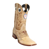 Men's Wild West Caiman Belly Saddle Boots Wide Square Toe