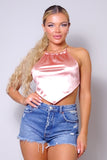 Jazmin Rosegold Sexy Spaghetti Strap Halter Scarf Top