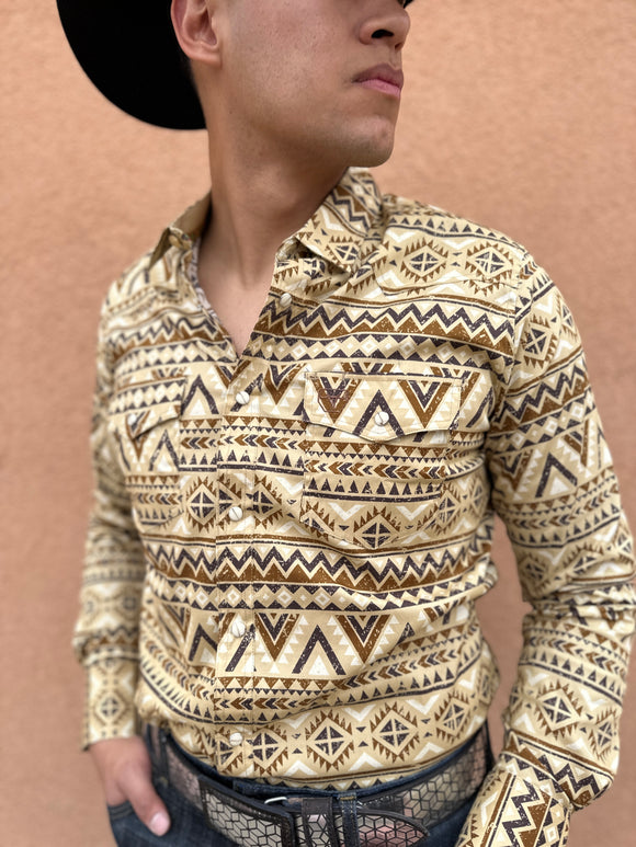 Men’s Brown Aztec Digital Print Shirt