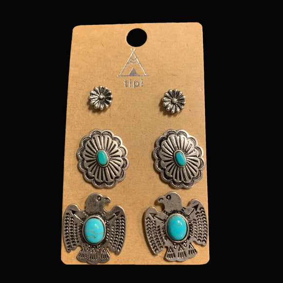 Jaere Silver/Turquoise Concho Earrings