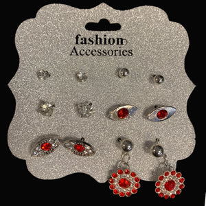Margua Red/Silver Earring Set
