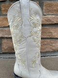 Women's Tanner Mark White Embroidered Boots Snip Toe