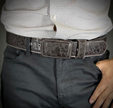 Men's Dark Brown Floral Design Western Belt