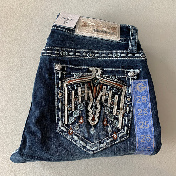 Women's Grace in La Aztec Design Light Wash Bootcut Jeans EB-S391