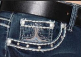 Kamila Cross Denim Embroidered Bootcut Jeans