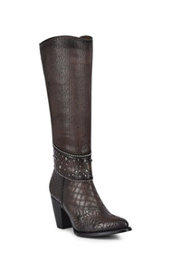 Cuadra Embroidered Dark Brown Leather Boots with Austrian crystals