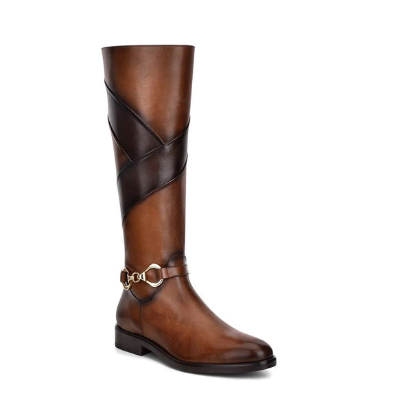 Cuadra Hand-Painted Honey Leather Riding Boot with Contrasting Colors
