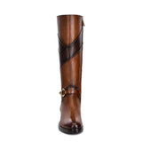 Cuadra Hand-Painted Honey Leather Riding Boot with Contrasting Colors
