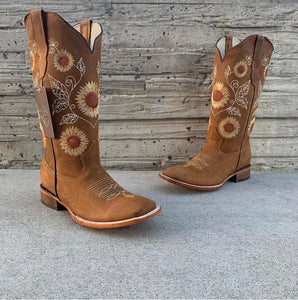 Women's Quincy Sunflower Cowgirl Boots Square Toe