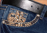 Sara Dark Blue Denim Embroidered Bootcut Jeans