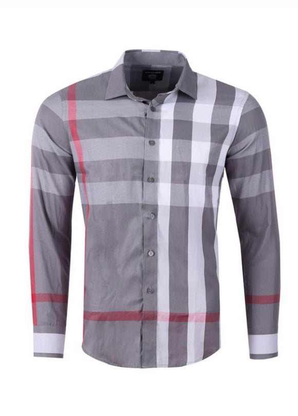 Barabas Gray Berry Print Long Sleeve Shirt