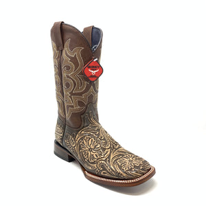 Men's Quincy Hand Tooled Print Boots Wide Square Toe