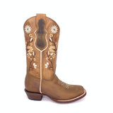 Women's Quincy Volcano White Sunflower Detail Boots Square Toe