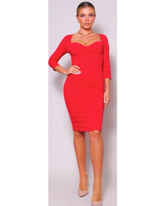 Hazel Red Long Sleeve Midi Dress