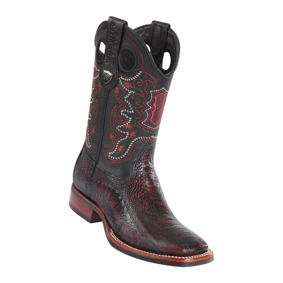 Men's Wild West Ostrich Leg With Rubber Sole Boots Wide Square Toe