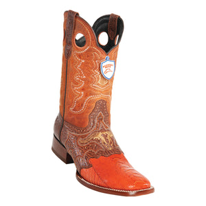 Men's Wild West Ostrich Leg Saddle Boots Wide Square Toe