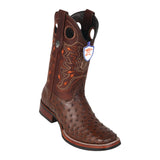 Men's Wild West Ostrich With Rubber Sole Boots Wide Square Toe