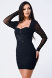 Isabella Black Luxe Ruched Ribbed Bodycon Dress