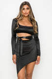 Evelyn Black Satin Bodycon Dress