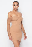 Mia Ruched O.Shoulder Dress with Rib Detail