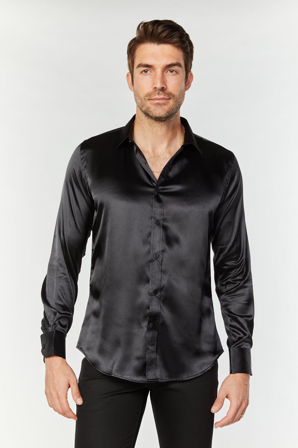 Platini Black Satin Shirt – Moreno's Wear Platini Black Satin Shirt – Moreno's Wear