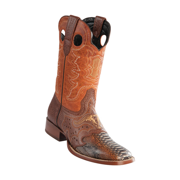Men's Wild West Python Saddle Boots Wide Square Toe