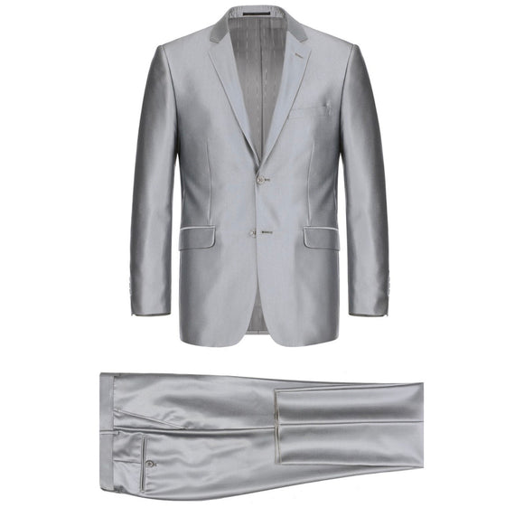 Mens Slim Fit Silver Sharkskin Dress Suit Black Trim New Include Shiny  Jacket Pants - Etsy