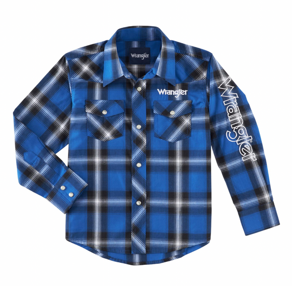 Wrangler Boy's Logo Long Sleeve Shirt Blue