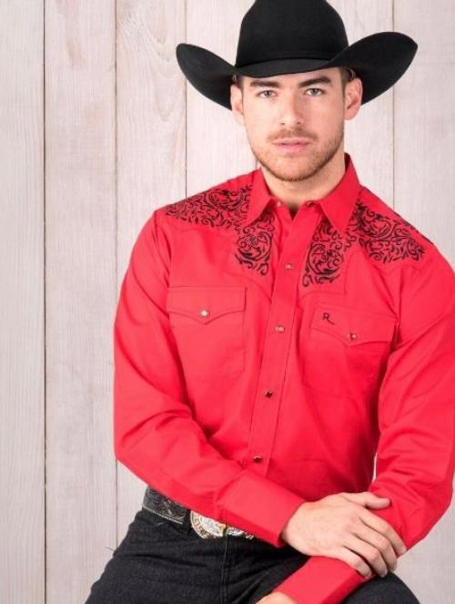 Julian Red Embroidered Western Shirt