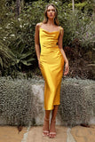 Gema Yellow Satin Midi Dress