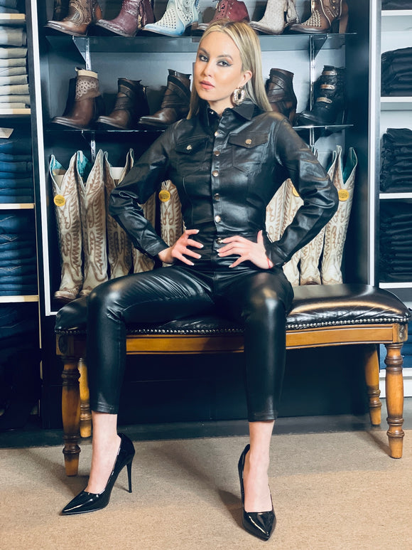 Camila Black Leather Jumpsuit – Moreno's Wear