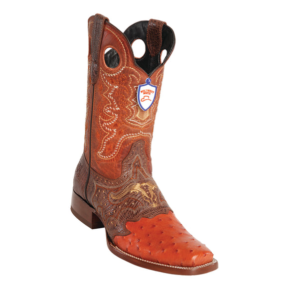 Men's Wild West Ostrich With Saddle Boots Square Toe