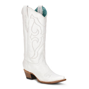 Corral White Embroidery Snip Toe Boots Z5046