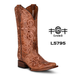 Circle G Honey Embroidery Square Toe Boots L5795