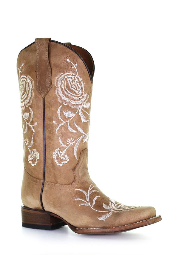 Circle G Sand Floral Embroidery Square Toe Boots L5716